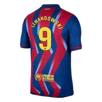 LEWANDOWSKI #9 Barcelona Mens Fourth Away Soccer Jersey 2025/26 Red&Blue
