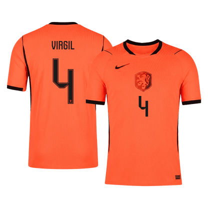 VIRGIL #4 Netherlands Mens Home Soccer Jersey World Cup 2026 Orange - Player Version