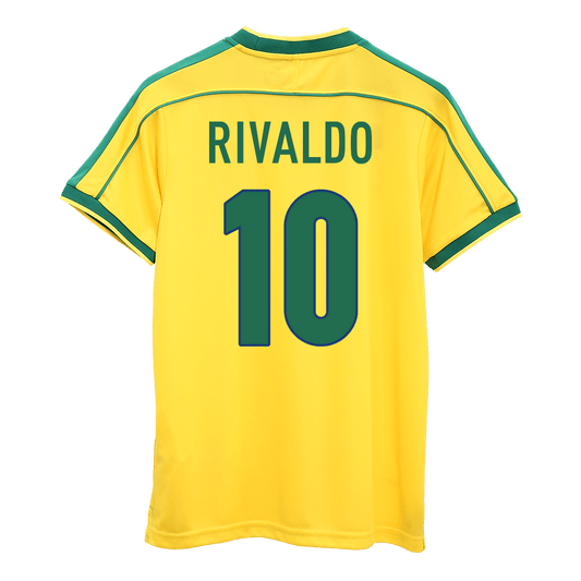 Retro RIVALDO #10 Brazil Mens Home Soccer Jersey World Cup 1998 Yellow