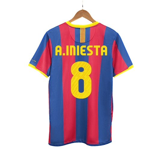 Retro A.INIESTA #8 Barcelona Mens Home Soccer Jersey 2010/11 Red&Blue