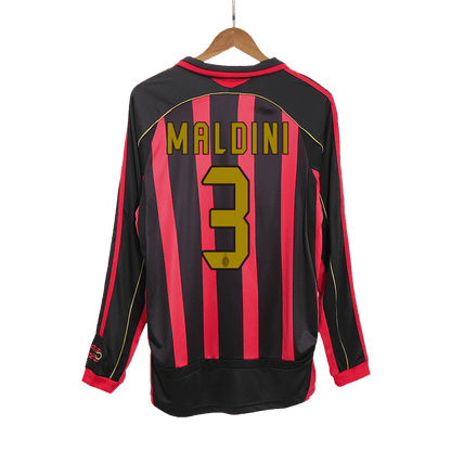 Retro MALDINI #3 AC Milan Mens Home Long Sleeve Soccer Jersey 2006/07 Red&Black