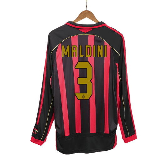 Retro MALDINI #3 AC Milan Mens Home Long Sleeve Soccer Jersey 2006/07 Red&Black