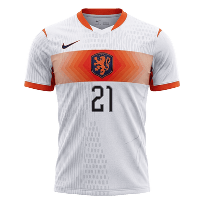 F.DE JONG #21 Netherlands Mens Away Soccer Jersey World Cup 2026 White - Player Version