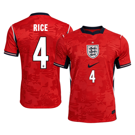 RICE #4 England Mens Away Soccer Jersey World Cup 2026 Red - Player Version