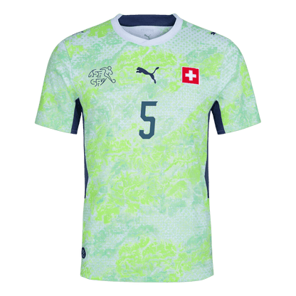 AKANJI #5 Switzerland Mens Away Soccer Jersey World Cup 2026 Green - Player Version