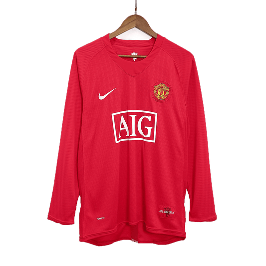 Retro Manchester United Mens Home Long Sleeve Soccer Jersey 2007/08
