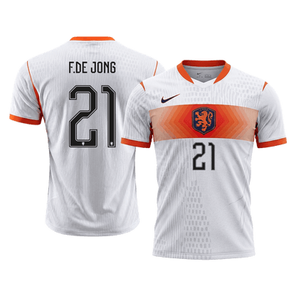 F.DE JONG #21 Netherlands Mens Away Soccer Jersey World Cup 2026 White - Player Version