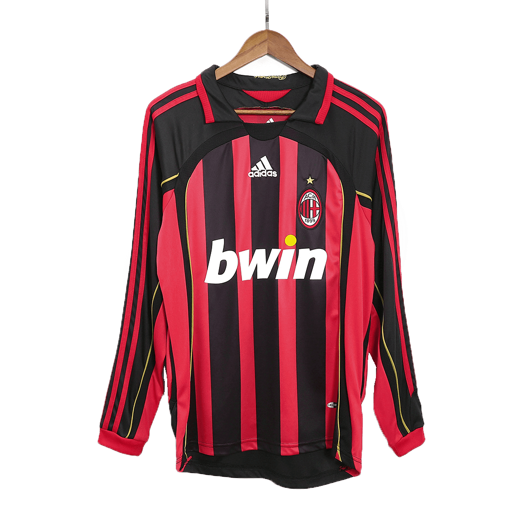 Retro AC Milan Mens Home Long Sleeve Soccer Jersey 2006/07 Red&Black