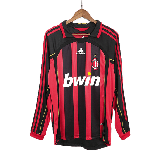 Retro AC Milan Mens Home Long Sleeve Soccer Jersey 2006/07 Red&Black
