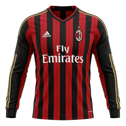 Retro AC Milan Mens Home Long Sleeve Soccer Jersey 2013/14 Red&Black