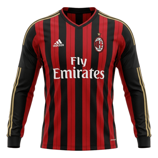 Retro AC Milan Mens Home Long Sleeve Soccer Jersey 2013/14 Red&Black