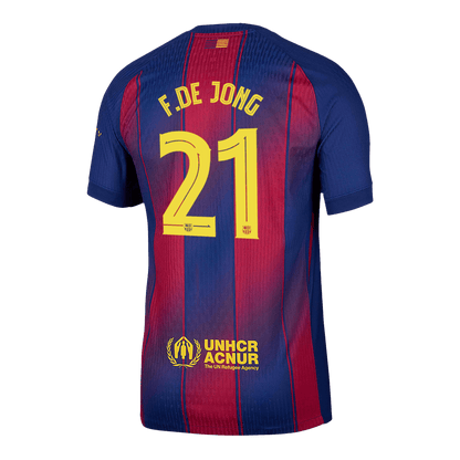 F.DE JONG #21 Barcelona Mens Home Soccer Jersey UCL 2025/26 Red&Blue - Player Version