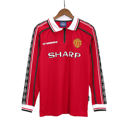 Retro Manchester United Mens Home Long Sleeve Soccer Jersey 1998/99