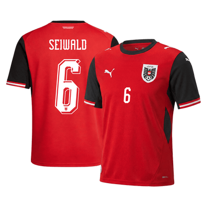 SEIWALD #6 Austria Mens Home Soccer Jersey World Cup 2026 Red