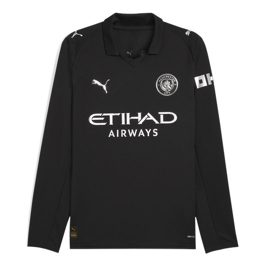 Manchester City Mens Away Long Sleeve Soccer Jersey 2025/26 Black