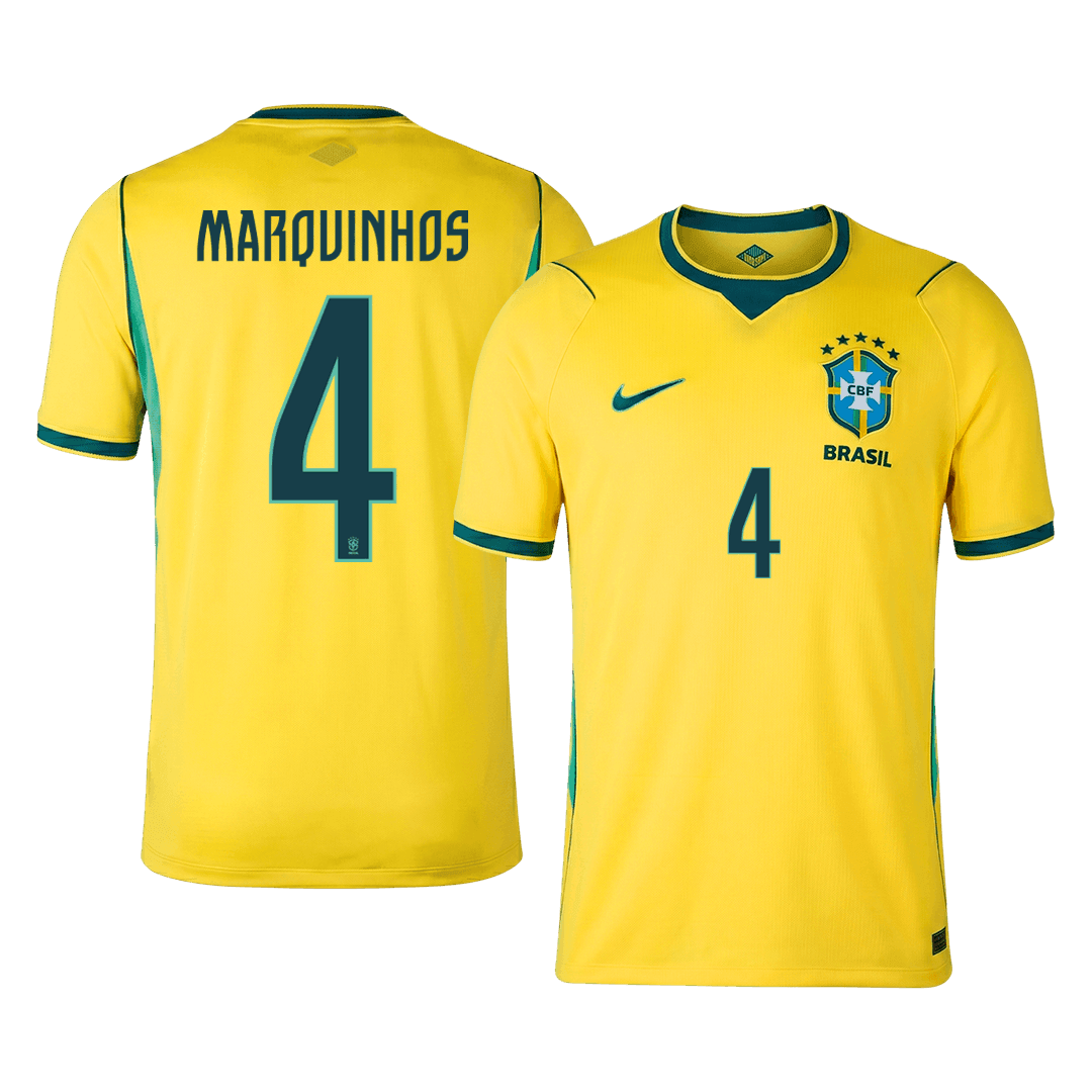 MARQUINHOS #4 Brazil Mens Home Soccer Jersey World Cup 2026 Yellow