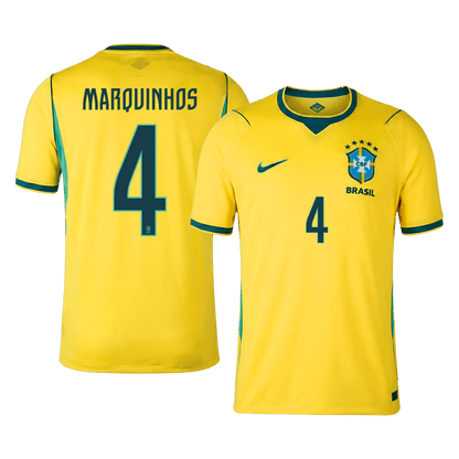 MARQUINHOS #4 Brazil Mens Home Soccer Jersey World Cup 2026 Yellow