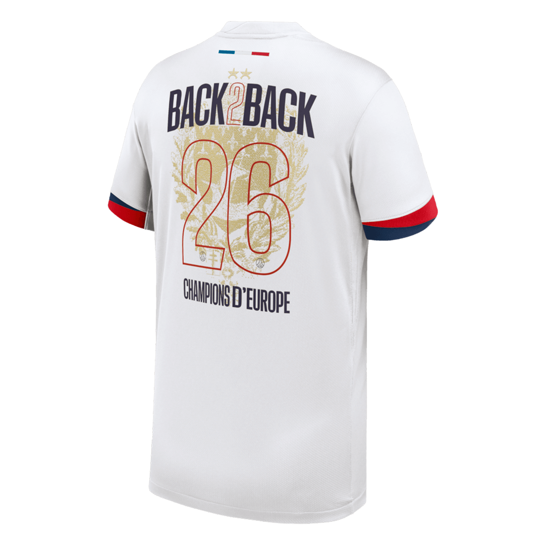 Champions of Europe #26 PSG Mens Away Soccer Jersey 2024/26 White