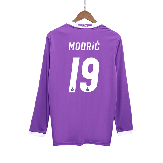 Retro MODRIĆ #19 Real Madrid Mens Away Long Sleeve Soccer Jersey 2016/17 Purple