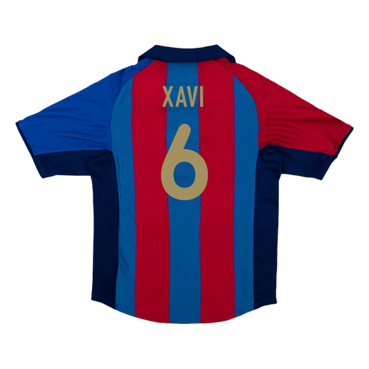Retro XAVI #6 Barcelona Mens Home Soccer Jersey 2001/02 Red&Blue