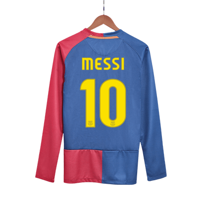 Retro MESSI #10 Barcelona Mens Home Long Sleeve Soccer Jersey UCL Final UCL 2008/09