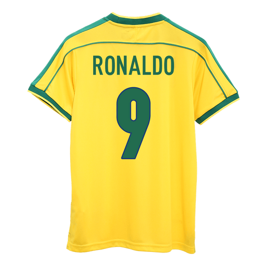 Retro RONALDO #9 Brazil Mens Home Soccer Jersey World Cup 1998 Yellow