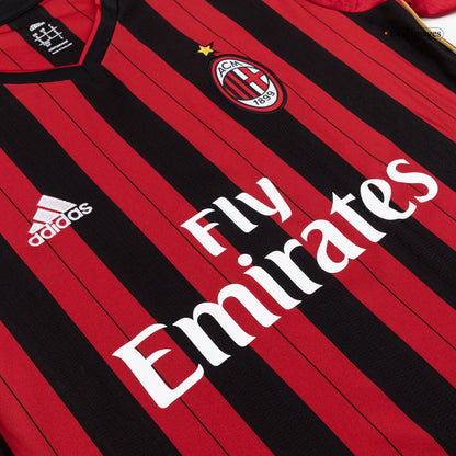 Retro AC Milan Mens Home Long Sleeve Soccer Jersey 2013/14 Red&Black
