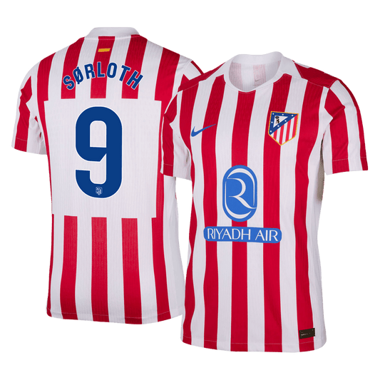 SØRLOTH #9 Atletico Madrid Mens Home Soccer Jersey 2025/26 Red&White - Player Version