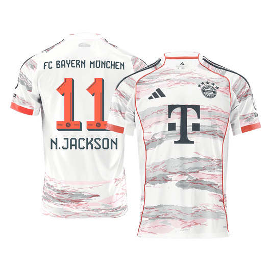 N.JACKSON #11 Bayern Munich Mens Away Soccer Jersey 2025/26 White