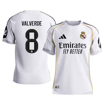 VALVERDE #8 Real Madrid Mens Home Soccer Jersey 2025/26 White - Player Version [PREMIUM]