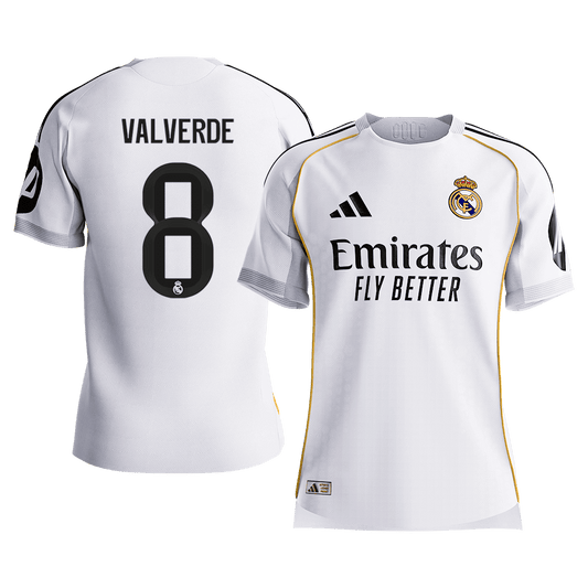VALVERDE #8 Real Madrid Mens Home Soccer Jersey 2025/26 White - Player Version [PREMIUM]