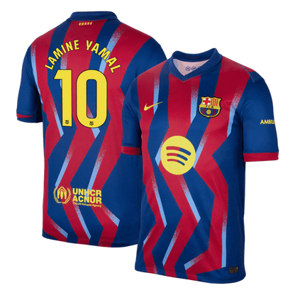 LAMINE YAMAL #10 Barcelona Mens Fourth Away Soccer Jersey 2025/26 Red&Blue