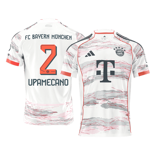 UPAMECANO #2 Bayern Munich Mens Away Soccer Jersey 2025/26 White