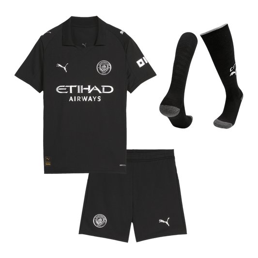 Manchester City Kids Away Soccer Full Set 2025/26 Black