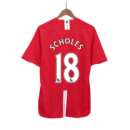 Retro SCHOLES #18 Manchester United Mens Home Soccer Jersey 2007/08 Red