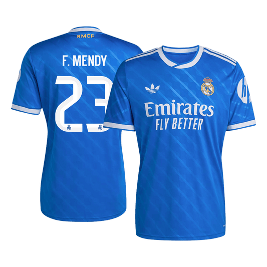 F. MENDY #23 Real Madrid Mens Third Away Soccer Jersey 2025/26 Blue