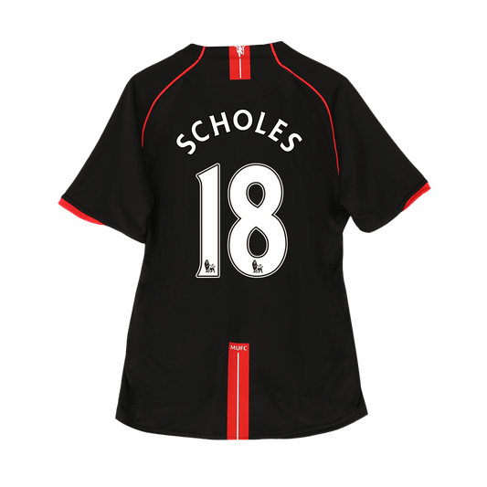 Retro SCHOLES #18 Manchester United Mens Away Soccer Jersey 2007/08 Black