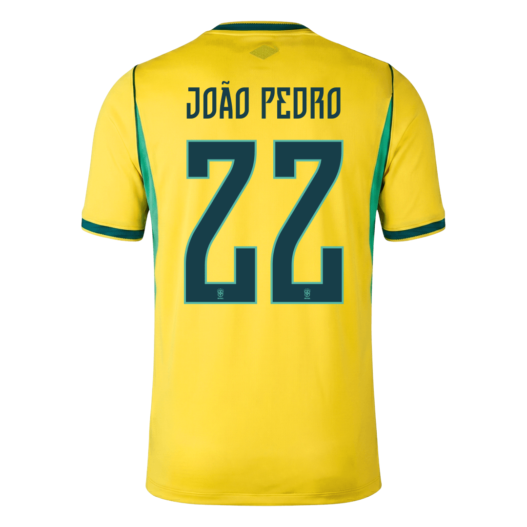 JOÃO PEDRO #22 Brazil Mens Home Soccer Jersey World Cup 2026 Yellow