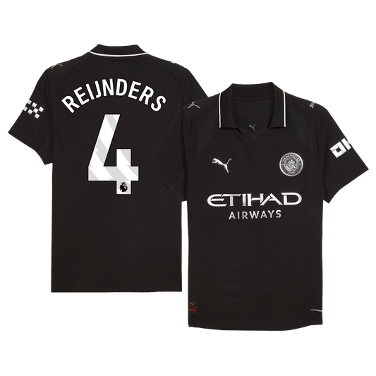 REIJNDERS #4 Manchester City Mens Away Soccer Jersey 2025/26 Black - Player Version