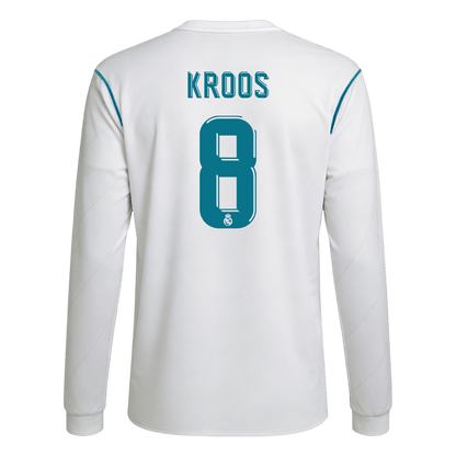 Retro KROOS #8 Real Madrid Mens Home Long Sleeve Soccer Jersey 2017/18 White
