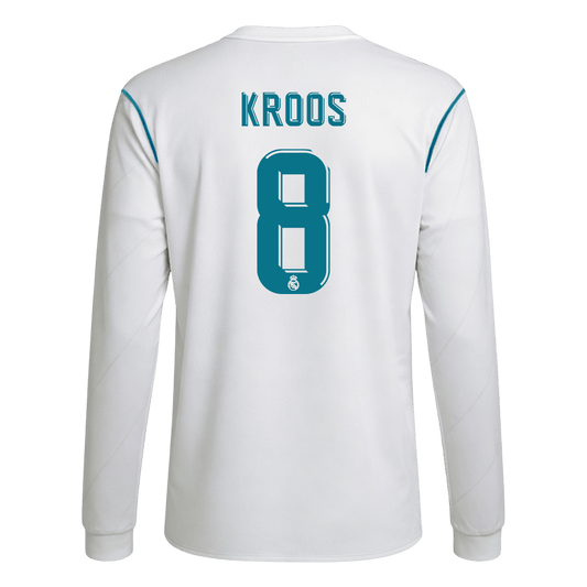 Retro KROOS #8 Real Madrid Mens Home Long Sleeve Soccer Jersey 2017/18 White