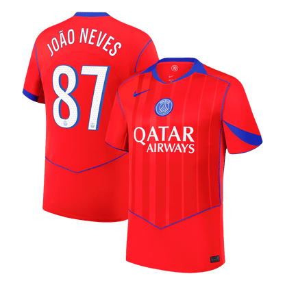 JOÃO NEVES #87 PSG Mens Third Away Soccer Jersey 2025/26 Red