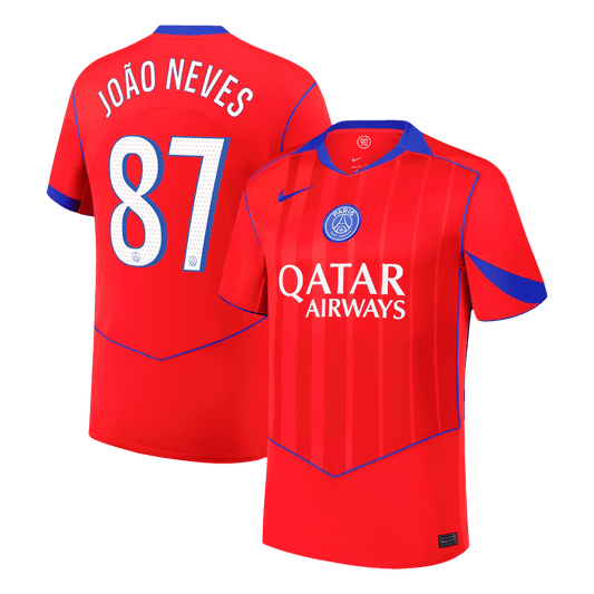 JOÃO NEVES #87 PSG Mens Third Away Soccer Jersey 2025/26 Red