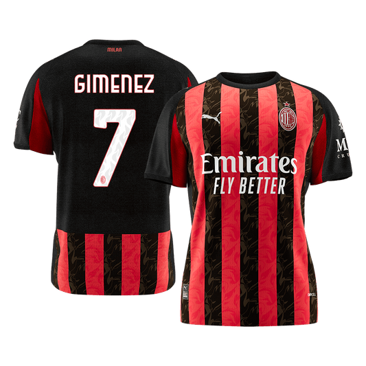 GIMENEZ #7 AC Milan Mens Home Soccer Jersey 2025/26 Red&Black [PREMIUM]