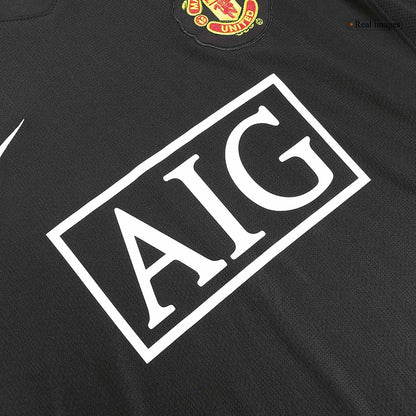 Retro SCHOLES #18 Manchester United Mens Away Long Sleeve Soccer Jersey 2007/08 Black