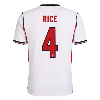 RICE #4 England Mens Home Soccer Jersey World Cup 2026 White
