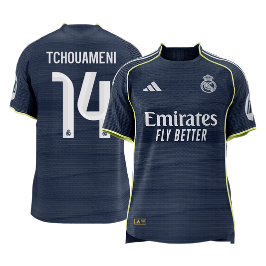TCHOUAMENI #14 Real Madrid Mens Away Soccer Jersey 2025/26 Navy - Player Version [PREMIUM]
