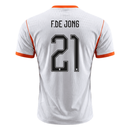 F.DE JONG #21 Netherlands Mens Away Soccer Jersey World Cup 2026 White - Player Version