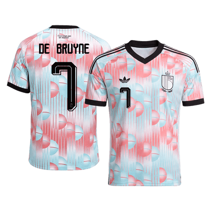 DE BRUYNE #7 Belgium Mens Away Soccer Jersey World Cup 2026 Blue&Pink