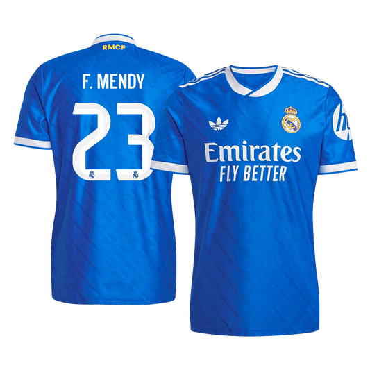 F. MENDY #23 Real Madrid Mens Third Away Soccer Jersey 2025/26 Blue - Player Version